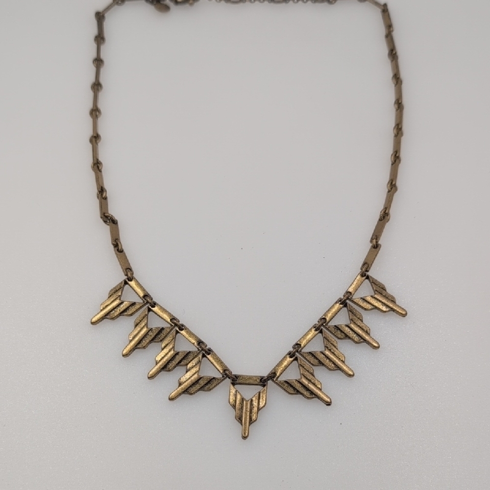 J.Crew Antiqued Brass Geometric Chevron Fan Collar Necklace Architectural Jcd1